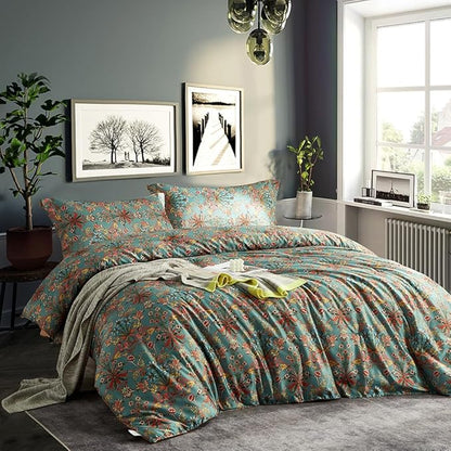 mixinni Twin XL Size Boho Comforter Set 3 PC - Fluffy Lightweight All Season Bedding with Vibrant Colored Flower Print, Includes 2 Pillowcases, Farmhouse Chic Style Bedding Set