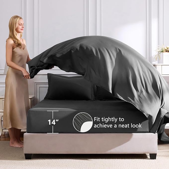 CozyLux Full Size Comforter Sets Dark Grey - 7 Pieces Bed in a Bag Full, Luxury Soft Bed Set for All Seasons, Bedding Set with Down Alternative Comforter, Sheets, Pillowcases & Shams