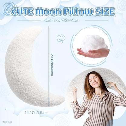 23.6'' White Moon Shaped Pillow Nursery Texture Throw Reading Pillow Soft Plush PP Cotton Filling Half Moon Decor Gifts for Baby Crib Bed Back Couch Car Wedding Birthdays, Machine Washable