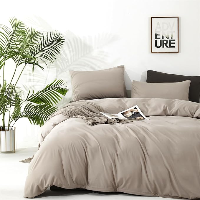 Cottonight Beige Khaki Comforter Set King Light Khaki Bedding Comforter Set Oatmeal Solid Blanket Quilts Modern Soft Breathable 3 Piece Cream Coffee Bedding Set for Women Men King Bed