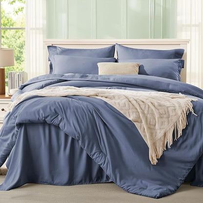 Anluoer Grayish Blue Twin Comforter Set 5 Pieces, Bed in a Bag with Sheets, All Season Bedding Sets with 1 Comforter, 1 Pillow Sham, 1 Pillowcase, 1 Flat Sheet, 1 Fitted Sheet