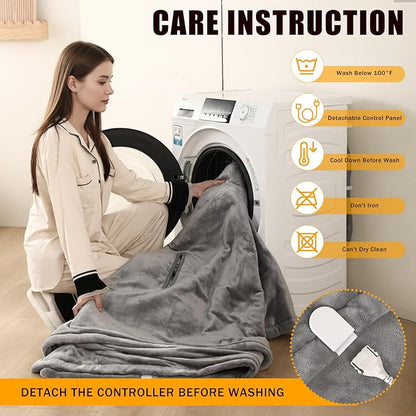 Heated Blanket Electric Throw 60"x84", 8lbs Thick Flannel Heating Blanket, 6 Heat Levels & 9 Hours Auto Off, Machine Washable Overheated Protection Electric Quilt for Couch, Bed, Sofa (Gray)