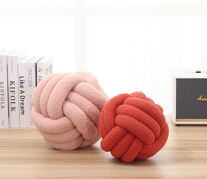 Petrella Knot Pillow Throw Pillows Ball Round Throw Pillows Home Decor Cushion Decorative Aesthetic Grapefruit 13inch