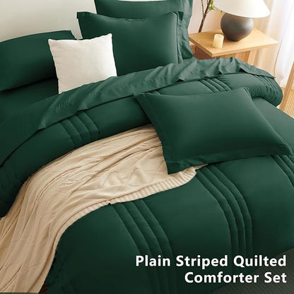 CozyLux Full Size Comforter Sets - 7 Piece Bed in a Bag Emerald Green Comforter Set with Sheets Bed Set All Seasons, Soft Bedding Set with Down Alternative Comforter, Sheets, Pillowcases & Shams
