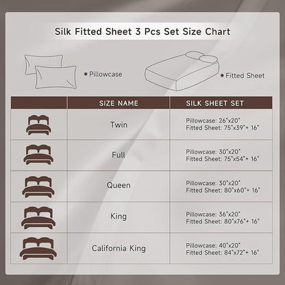 THXSILK 6A+ Top Grade 100% Pure Mulberry Silk Cal. King Fitted Sheet 3Pcs Set Bed Sheets Luxury Bedding for Hair and Skin Cooling Soft Durable, 1 Fitted Sheet with 2 Pillowcases, Charcoal