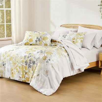Full Comforter Set Yellow Bed Set, 9 Pieces Cute Floral Bedding Set Ultra Soft Botanical Flowers Comforter, Sheets, Pillowcases & Shams
