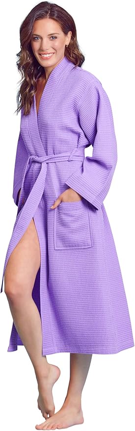 Luxurious Bathrobe for Women - Soft & Absorbent - Lightweigh & Comfort - Long & Kimono - Waffle & Cotton - Hotel/Spa Robe