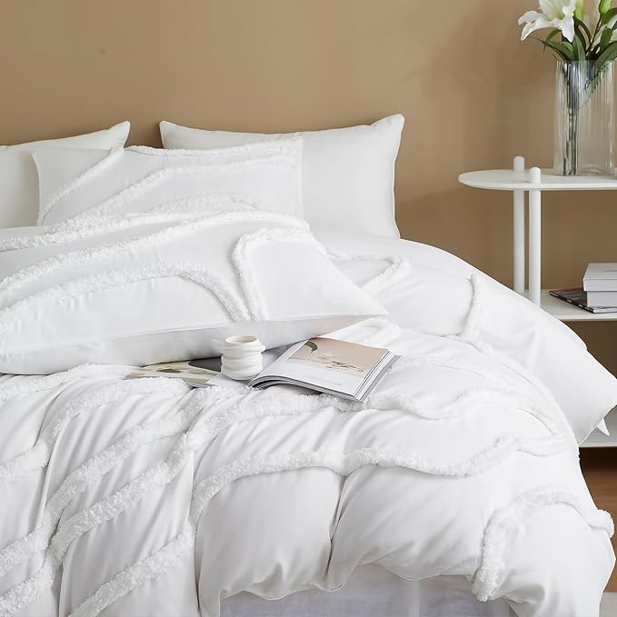 Cupocupa King Size Comforter Set;Beige Comforter Boho Tufted Lightweight Bedding Sets 3PCS Soft Jacquard with 2 Pillow Cases for All Season