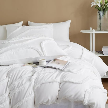 Cupocupa King Size Comforter Set;Beige Comforter Boho Tufted Lightweight Bedding Sets 3PCS Soft Jacquard with 2 Pillow Cases for All Season