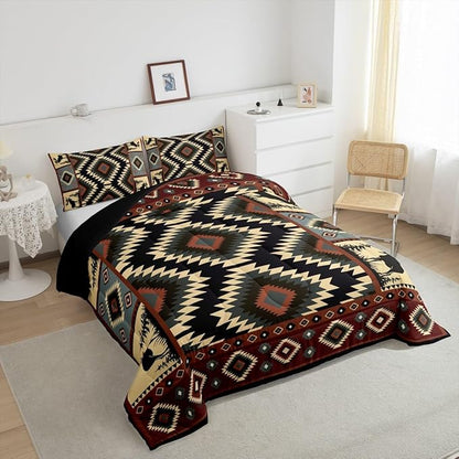 Erosebridal Buffalo Southwest Rustic Toddler Comforter Set,Country Farmhouse Aztec Bedding Set for Teens Adult,Tribal Deer Comforter Wildlife Hunting Theme Duvet Insert Western Cabin Decor,2 Piece