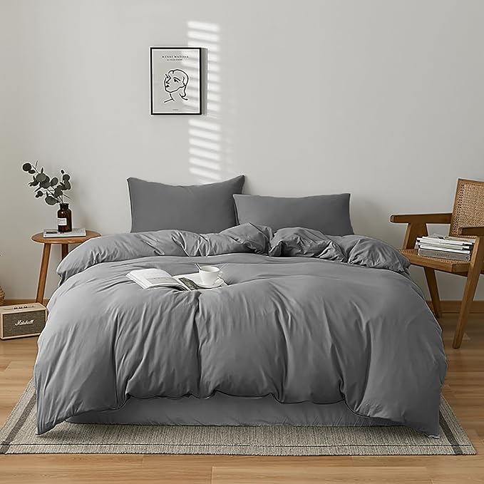 Cottonight Grey Comforter Sets Queen Dark Grey Comforter Queen Size Men Women Charcoal Grey Quilts Blanket Modern Solid Smoke Gray Bedding Comforter Set for Men Boys Adults