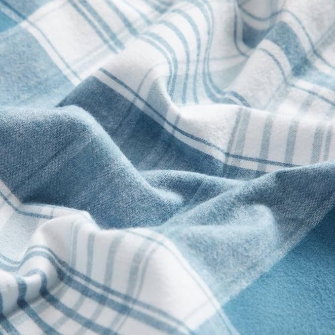 Dearfoams Super Soft 100% Cotton Comforter Set, Blue Plaid, King