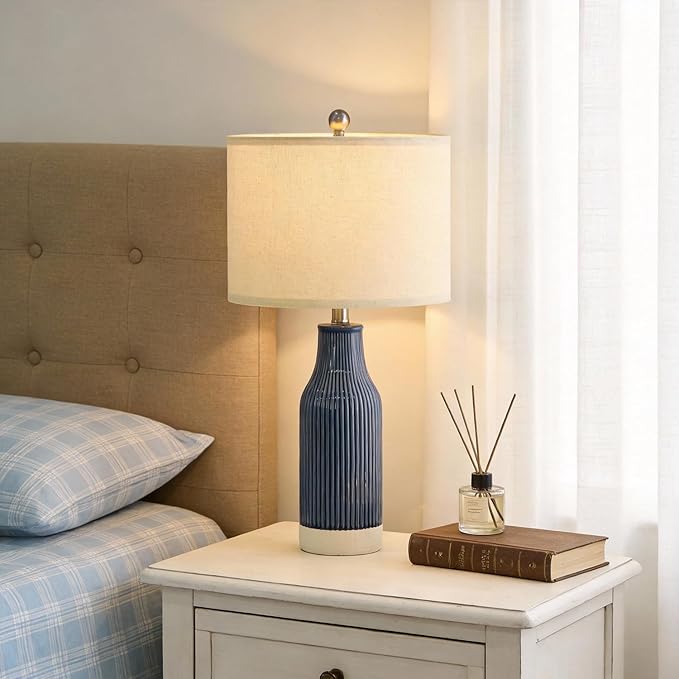 23.75" Modern Ceramic Table Lamps Set of 2, Stylish Bedside Lamps for Bedroom, Gorgeous Lamps for Nightstand, Lamps for Living Room, Farmhouse End Table Lamps, Blue Home Decor