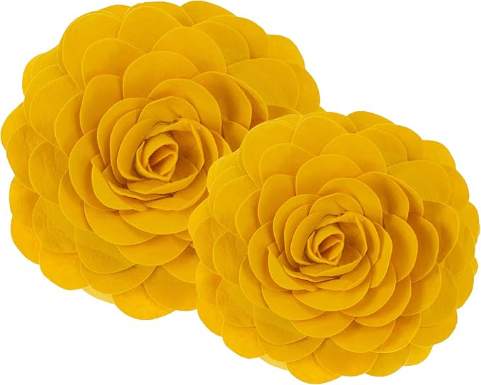 Fennco Styles Eva's Flower Garden Decorative Filled Throw Pillow 13" Round - Gold Floral Accent Pillow for Home, Couch, Bed, Living Room, Holiday and Office Décor