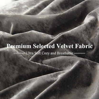 Ivellow Crushed Velvet Comforter Set King, Lightweight Comforter Set, 5pcs Ultra Soft Breathable Grey Comforter Set, Luxury Cozy Flannel Comforter King Size (1 Comforter,2 Pillow Shams, 2 Euro Shams)