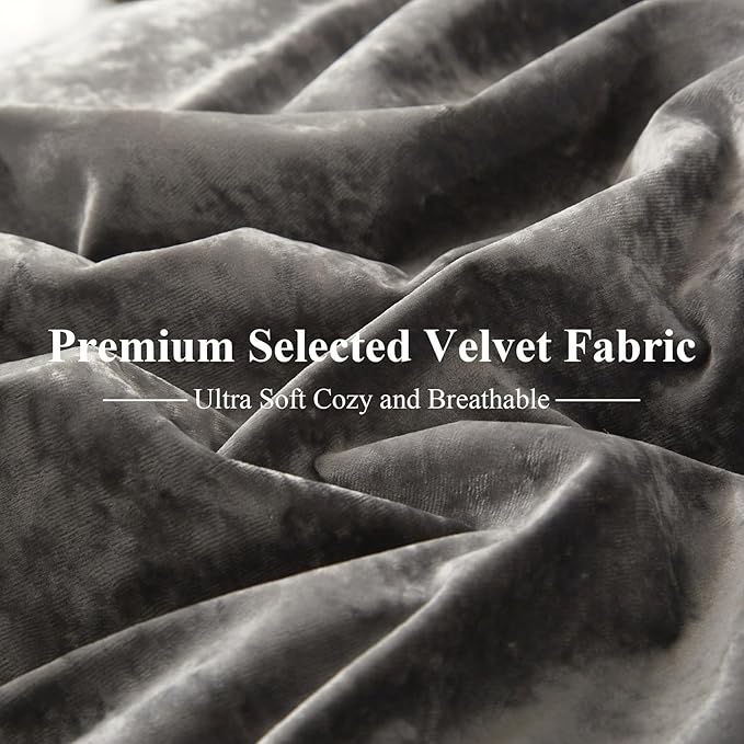 Ivellow Crushed Velvet Comforter Set Queen, Lightweight Comforter Set, 5pcs Ultra Soft Breathable Grey Comforter Set, Luxury Cozy Flannel Comforter Queen Size (1 Comforter,2 Pillow Shams, 2 Euro Shams