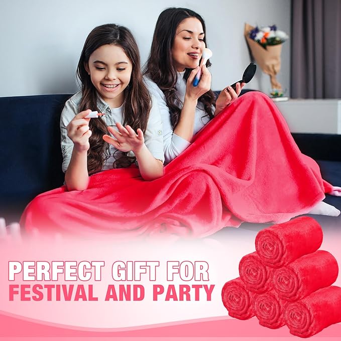 12 Pcs Fleece Blankets for Girls Sleepover Party Soft Fuzzy Throw Blanket 40 x 60 Inch Warm Flannel Blanket for Teenager Bed Travel SPA Movie Party(Rose Red)