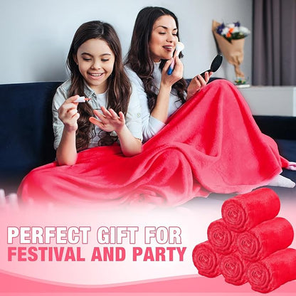 12 Pcs Fleece Blankets for Girls Sleepover Party Soft Fuzzy Throw Blanket 40 x 60 Inch Warm Flannel Blanket for Teenager Bed Travel SPA Movie Party(Rose Red)