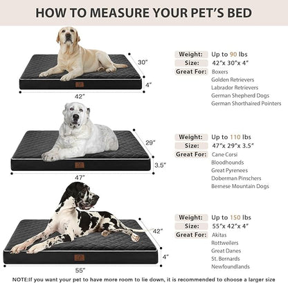WNPETHOME Orthopedic XL Dog Beds Large Sized Dog, Waterproof Extra Large Dogs Bed with Removable Washable Cover, Multi-Needle Quilting Dogs Crate Bed
