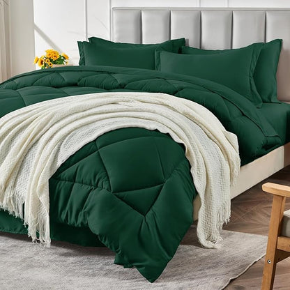 CozyLux Queen Comforter Set Emerald Green - Bed in a Bag Queen Size 7 Pieces, Luxury Soft Bed Set for All Seasons, Bedding Set with Down Alternative Comforter, Sheets, Pillowcases & Shams