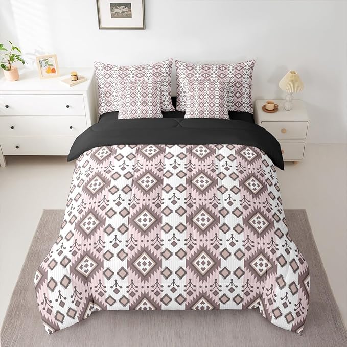 Erosebridal 7 Pcs Country Western Bedding Set Twin Native Aztec Southwestern Comforter Set Boho Exotic Bed in A Bag for Kids Girls Women Bohemian Mexican Diamond Quilt with Flat Fitted Sheet