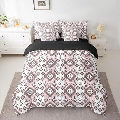 Erosebridal 7 Pcs Country Western Bedding Set Twin Native Aztec Southwestern Comforter Set Boho Exotic Bed in A Bag for Kids Girls Women Bohemian Mexican Diamond Quilt with Flat Fitted Sheet