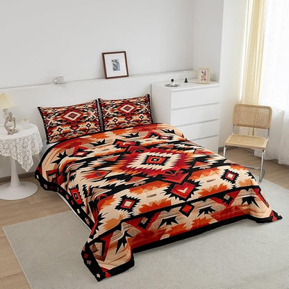 Feelyou Boho Comforter Set Toddler Size Southwest Native American Design Comforter Southwestern Geometric Bedding Set Western Decor Duvet Set Hot Orange Quilt Set
