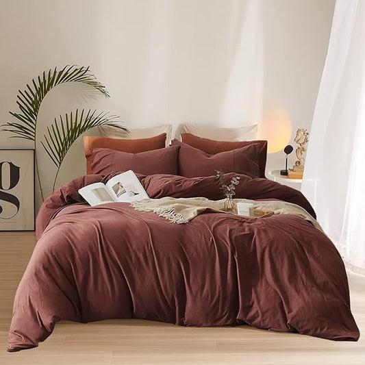 Wellboo Dark Rust Red Comforter Sets Full Solid Brick Red Bedding Comforters Cotton Women Plain Blackish Red Warm Quilts Modern Pure Fired Red Blanket All Brown Red Comforters Vintage Dark Fuchsia Bed