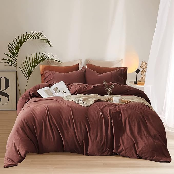 Pureant Brick Red Comforter Sets Queen Solid Dark Rust Red Bedding Comforters Modern Plain Purplish Cotton Bed Quilts Women Girls Blackish Red Warm Blankets Pure Dark Brown Red Durable Bedding Vintage