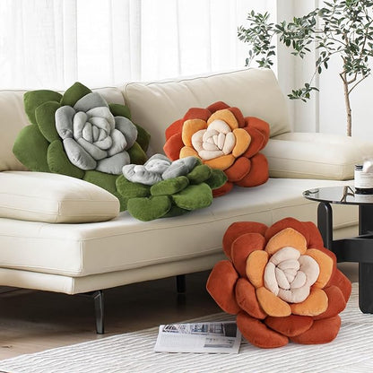 Flower Throw Pillow - 13.8" Plant Shaped Cushion, Soft Plush Decorative Pillow for Bedroom & Living Room, Unique Green Design, Home Decor Accen