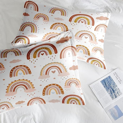 Comforter Set King Size, Boho Rainbow Pink Soft 3 Pcs Bedding for Kids and Adults, Love Colorful Nursery Comforter Set with 2 Pillowcases, for Bedroom Bed Decor