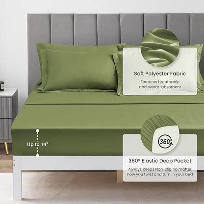 Love's cabin Twin Comforter Set Olive Green, 5 Pieces Twin Bed in a Bag, All Season Bedding Sets with 1 Comforter, 1 Flat Sheet, 1 Fitted Sheet, 1 Pillowcase and 1 Pillow Sham