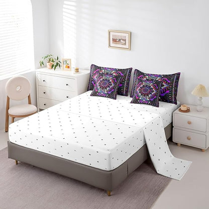 Feelyou Sun Moon Bed in a Bag with Comforter, King Size 7Pcs Boho Exotic Bedding Set with Comforter, Purple Bohemian Galaxy Comforter Women Men Teens Ultra Soft Decor Astrology Space Room Decor