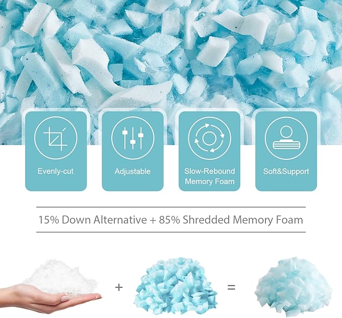 Meoflaw Cooling King Size Bed Pillows, Shredded Memory Foam Support for Back & Side Sleepers, Adjustable with Washable Removable Cover
