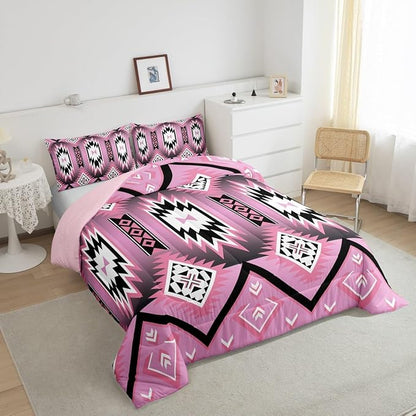 Feelyou Pink Western Comforter Set Southwest Native Tribal Toddler Size Bedding Set for Kids Boys Girls Geometric West Comforter Soft Microfiber Boho Bedroom Decor