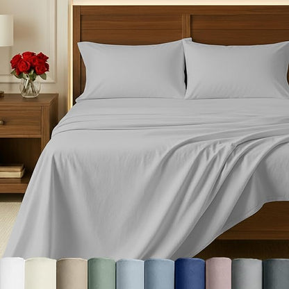 California Design Den 100% Egyptian Cotton Sheets King Size Bed Set - Certified Authentic Luxury, Soft Sateen Sheet Set with Deep Pockets, Breathable and Durable Bedding Set - Light Grey