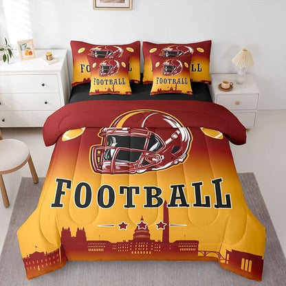 Erosebridal Football City Bed in A Bag Full for Kids Boys Teen,American Soccer 7 Piece Bedding Set Sports Rugby Competitive Games Comforter Set with Sheets City Theme Ball Sports Bed Set