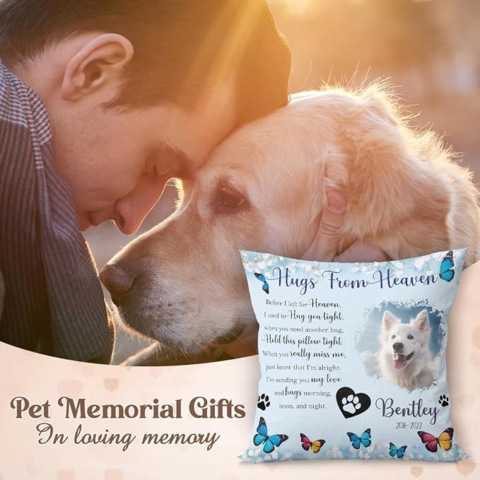 Q-Leo Personalized Pet Photo Memorial Throw Pillow (Insert Included) - Sympathy Gift for Loss of Dog, Pet Loss Comfort - Pillow Case Cover