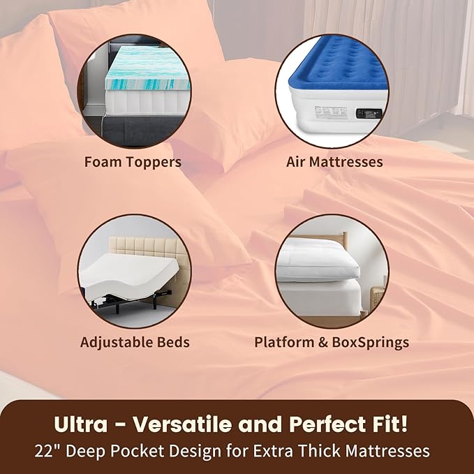 100% Linen Sheet Set Cal King Size Extra Deep Pocket Fits 18-24 Inch Mattress, Breathable & Soft, Smooth 6-Piece Set for Thick Mattresses Hotel Luxury Bedding（Cal King, Orange）