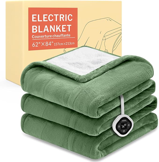 HOMLYNS LuxeHeat Heated Blanket Electric Blanket Twin Size, Soft Flannel Sherpa Heating Blanket with 10 Heat Settings, 1-10 hrs Timer Auto Shut Off (62x84 inches, Green)
