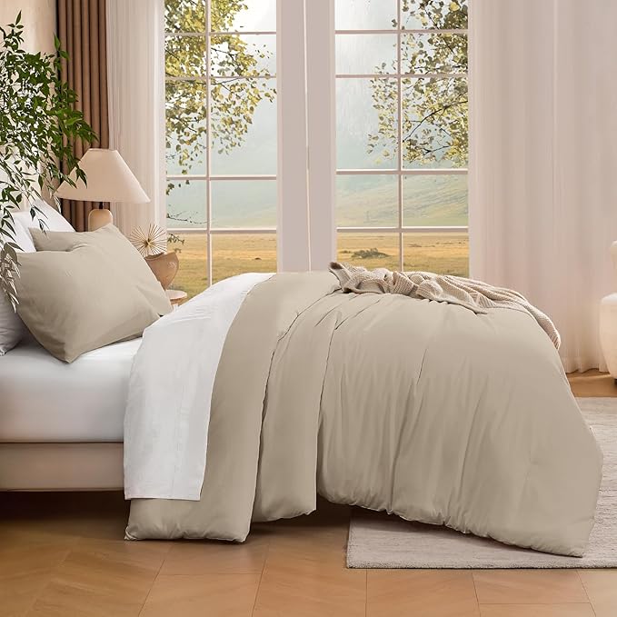 Andency Twin Size Comforter Set for Boys Girls, Oatmeal Wheat Solid Boho Bedding Set 2 Pieces for Kids Teens, Soft Fluffy Lightweight Bed Set for All Season (66x90In Comforter & 1 Pillowcase)