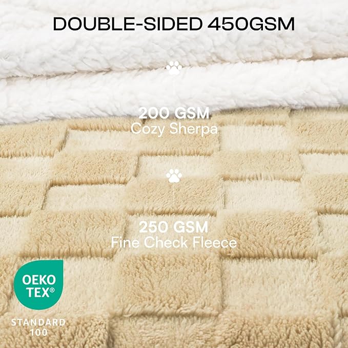 Luciphia Waterproof Dog Blanket for Large Dogs Washable Soft Sherpa Fleece Cat Blankets with 3D Jacquard Cozy Calming Reversible Bed Couch Protector Furniture Protection for Pet,Beige White,85x57 inch