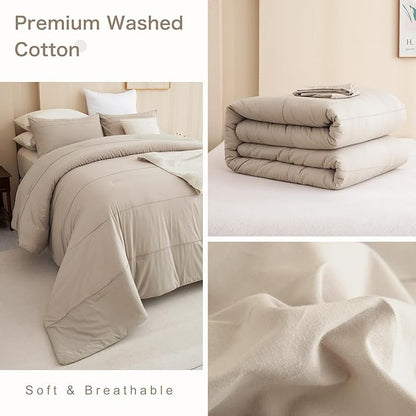 CozyTide 120x120 Oversized Comforter King Size,Cotton Linen Like Textured Pleated California King Comforter Set Soft Lightweight Extra Large Bedding Set 3PCS