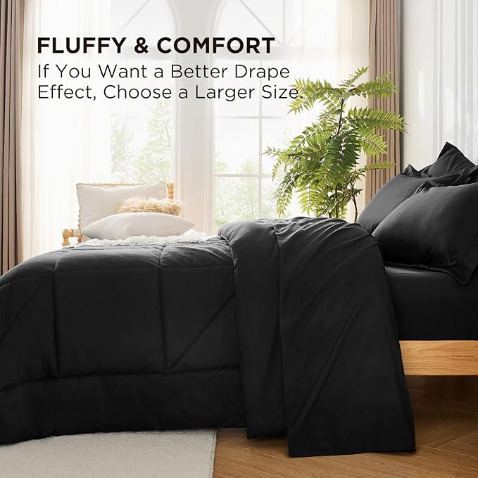 7 Pieces King Comforter Set - Utral Soft Microfiber Bedding Set, Thick Duvet Insert Bed in a Bag Without Rustling Noise for All Season, Black (102"x90")