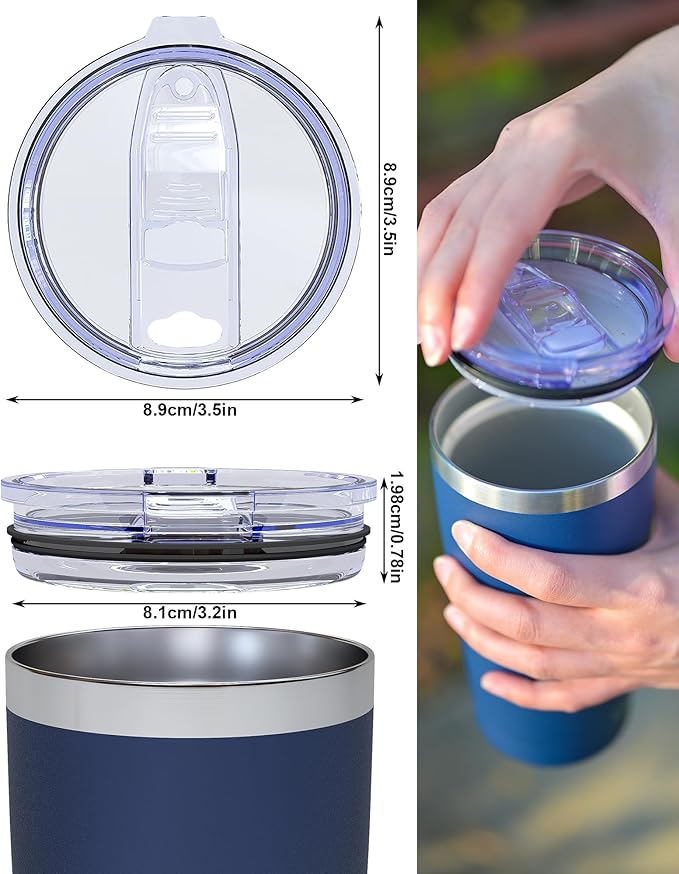 20oz Tumbler Lid Replacement, 2-Pack Spill-Proof & Splash-Resistant Sliding Silicone Covers, Straw-Friendly, BPA-Free Travel Coffee Lid