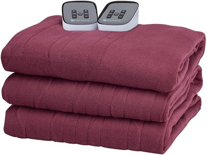 OakRidge Digital Comfort Fleece Heated King Blanket - Burgundy, 100% Polyester, Machine Washable, Oeko-TEX Certified, Perfect for Warm Nights, Controlled Heat Settings