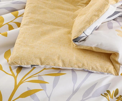 SLEEPBELLA Comforter Twin Size, 600 Thread Count Cotton Grey Branch with Yellow Flower & Grey Leaves Pattern Orange Reversible Comforter Set,Down Alternative Bedding Set 2Pcs(Twin, Yellow Botanical)