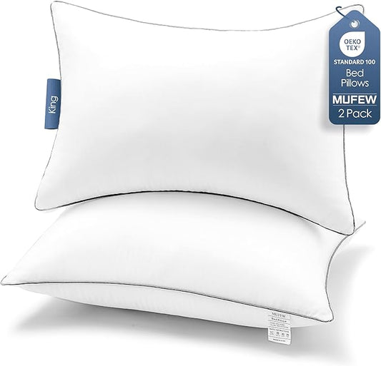King Size Pillows Set of 2, Ultra Thick Down Alternative Bed Pillows,Cooling Hotel Quality King Size Pillows for Back, Stomach or Side Sleepers,Machine Washable(White,2 Pack)