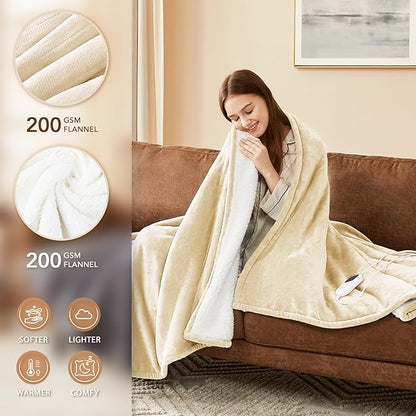 Homemate Electric Heated Blanket King Size - 100"x90" Heating Blanket King Size Dual Control 1/2/4/6/8 Hours Auto-Off 10 Heat Level Over-Heat Protection Flannel Sherpa ETL Certification