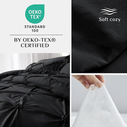 JOLLYVOGUE King Size Comforter Set 7 Pieces, Black Bed in a Bag Comforter Set for Bedroom, Beddding Sets with Comforter, Sheets,Ruffled Shams & Pillowcases